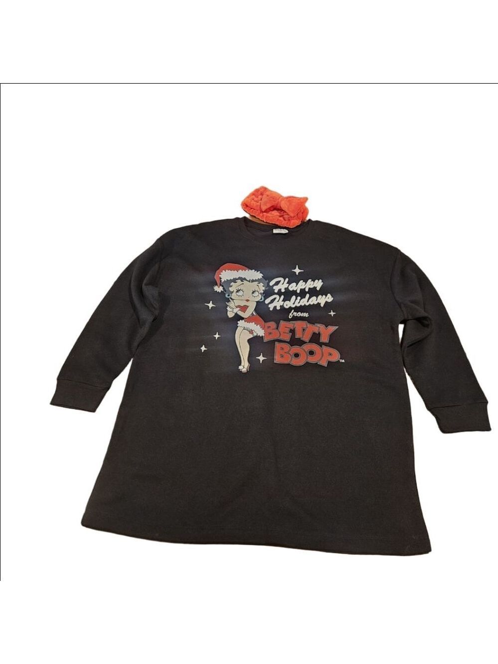 Women's Betty Boop Christmas Sweatshirt Sleep Shirt Red Plush Headband Size XL